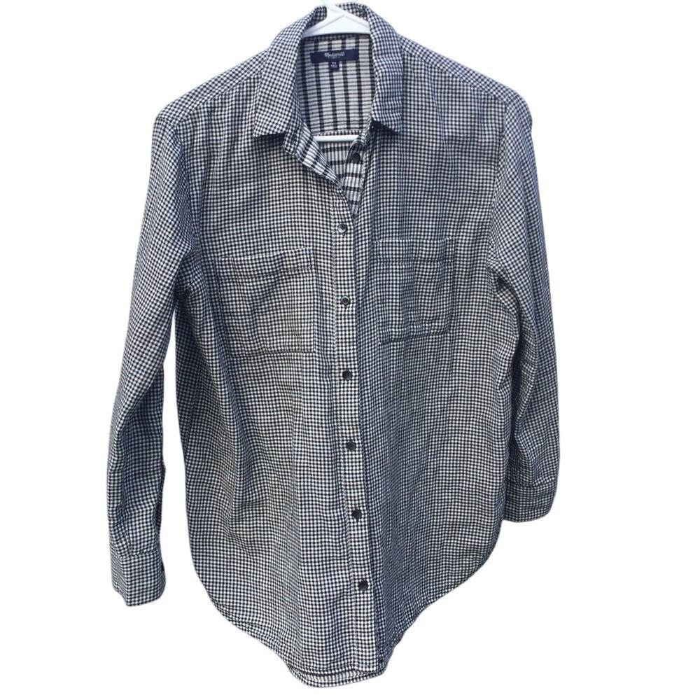 Madewell Womens Double Lined Flannel Shirt Size XS Black White Plaid Button Up